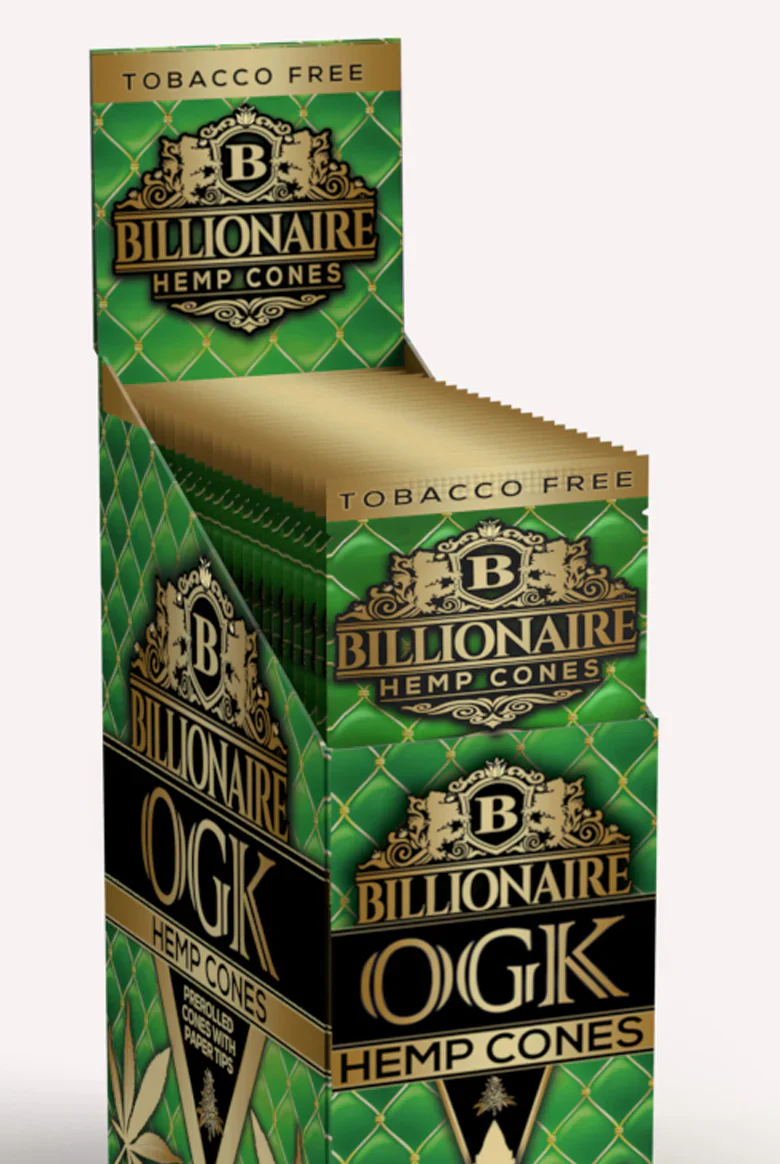 BILLIONAIRE HEMP WRAP CONES 2 CONES PER PACK DISPLAY OF 10